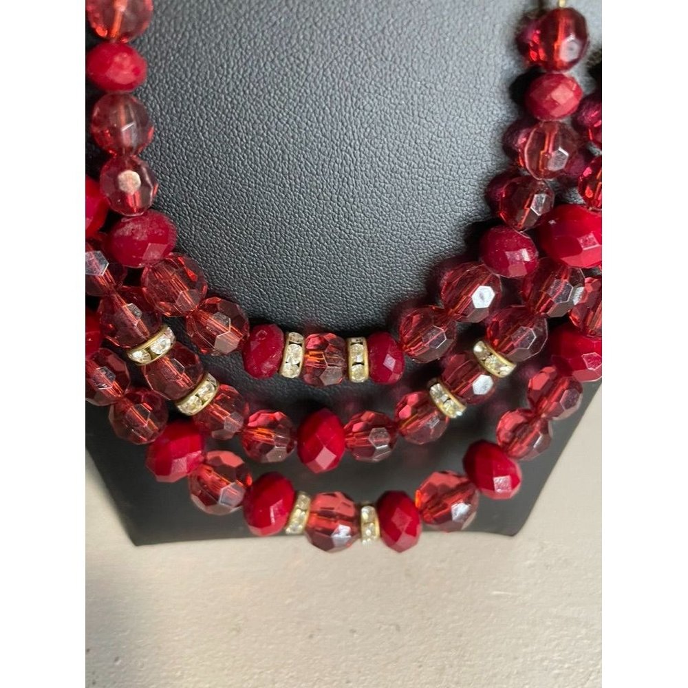Red Plunder Beaded Layered Statement Necklace Len… - image 5